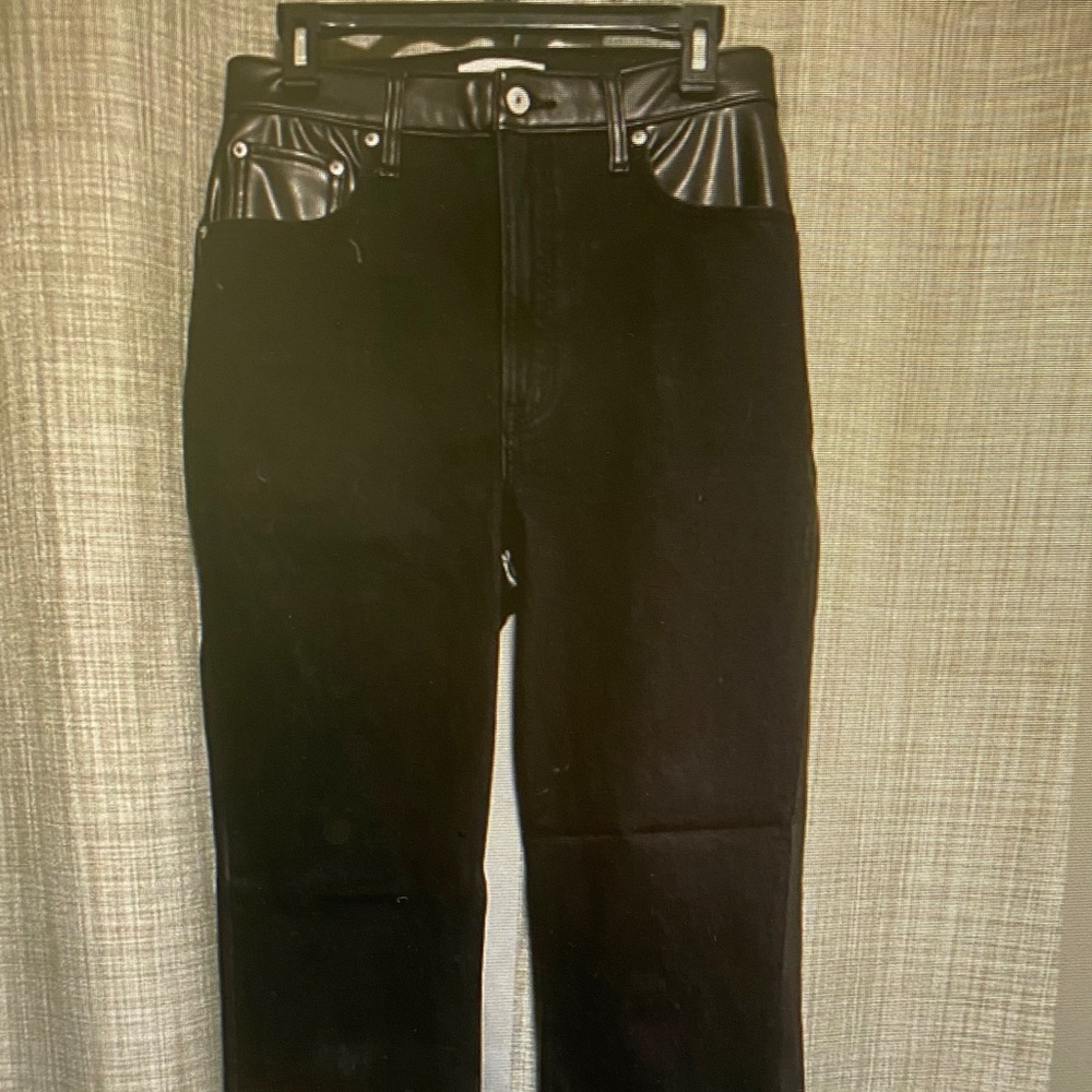 Abercrombie & Fitch Black Straight-Leg Jeans with Faux Leather Trim
